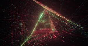 A mesmerizing abstract tunnel with neon light effects forming geometric shapes.